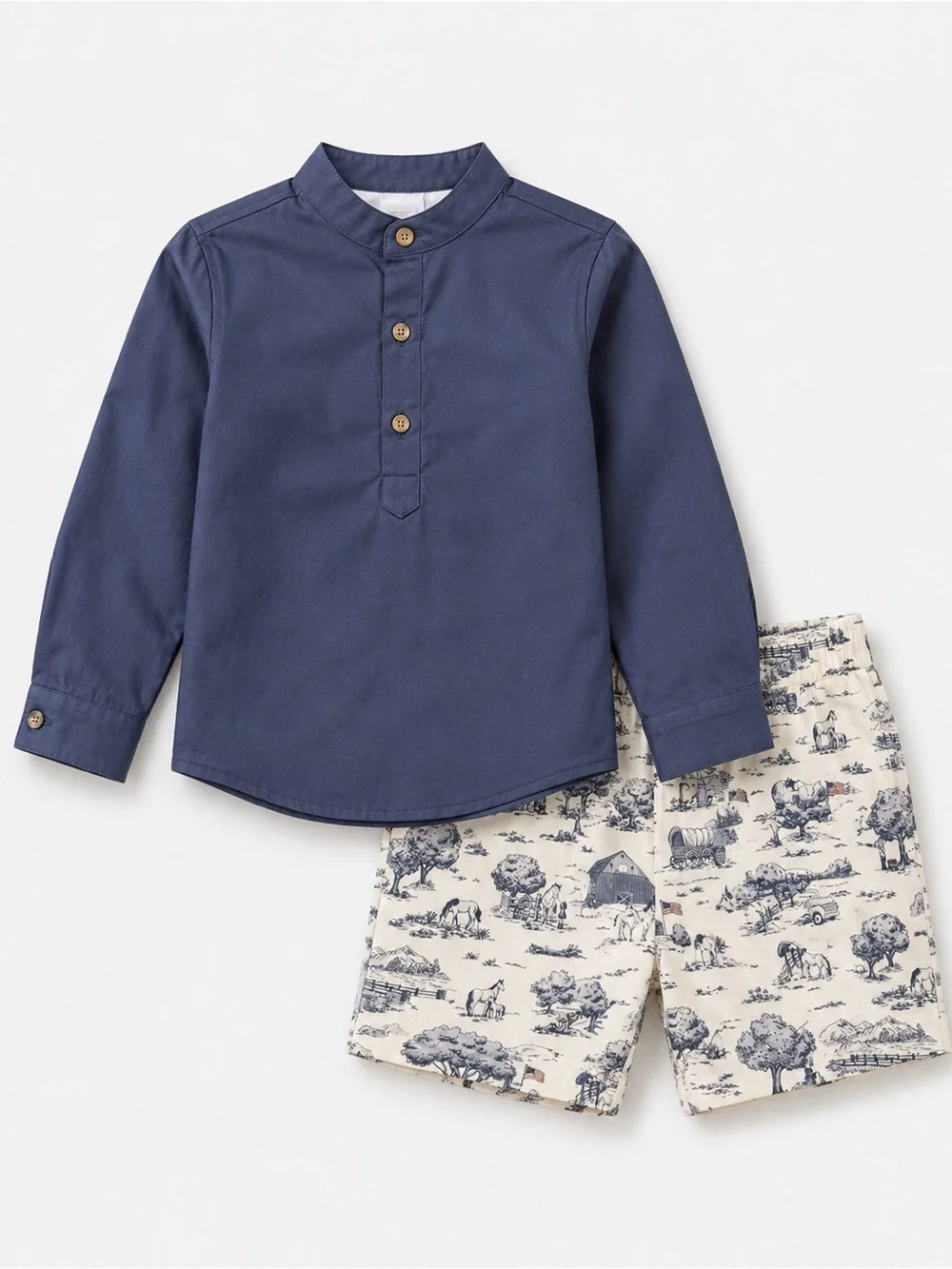 NWT Edgehill Collection Boys Navy Shirt & Toile Print Shorts Set Sz 6